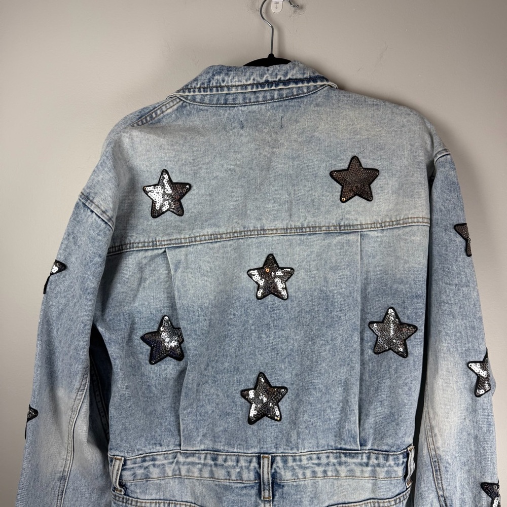 NWT Buddy Love RAELYNN DENIM Blue MINI DRESS Sequin Stars Rodeo Festival Large - Picture 10 of 14